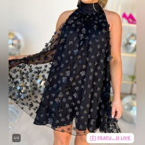 NEW Black Overlay Floral Dress Small 4/6 Chic Dressy Cocktail NWOT